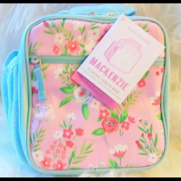 NEW Pottery Barn Kids Mackenzie Classic LUNCH BOX BAG Bouquet Floral Aqua- NWT - Picture 6 of 7